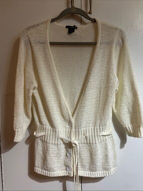 Willi Smith Cream Tie-Waist V-Neck Cardigan
